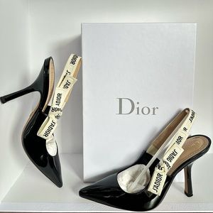 Dior J’Adior Slingback Black Patent Calfskin Heel Size 7